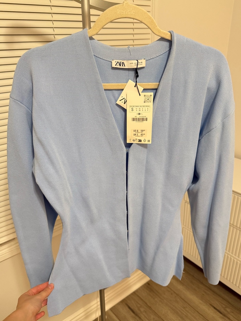 Zara Baby Blue Structured Knit Top Size S ✨